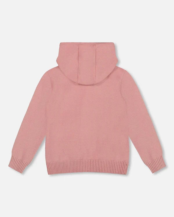 Deux Par Deux Zippered Hoodie - Dusty Pink Unicorn & Hearts