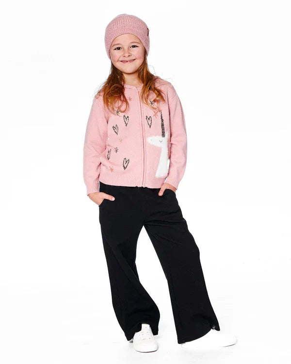 Deux Par Deux Zippered Hoodie - Dusty Pink Unicorn & Hearts