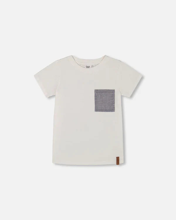 Deux Par Duex Short Sleeve T-Shirt With Chest Pocket - White