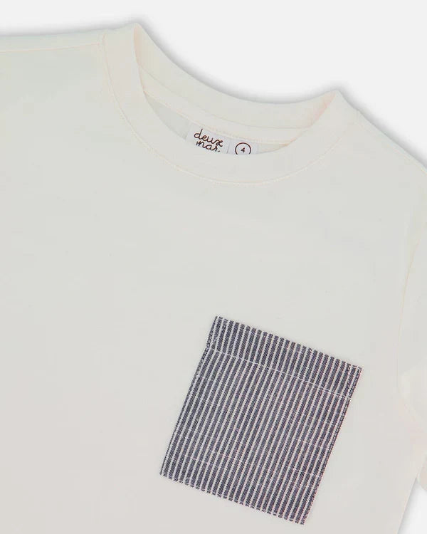Deux Par Duex Short Sleeve T-Shirt With Chest Pocket - White
