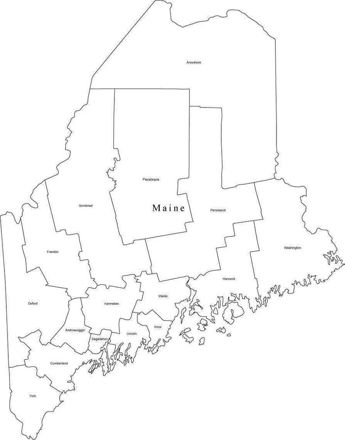Digital ME Map with Counties - Black & White