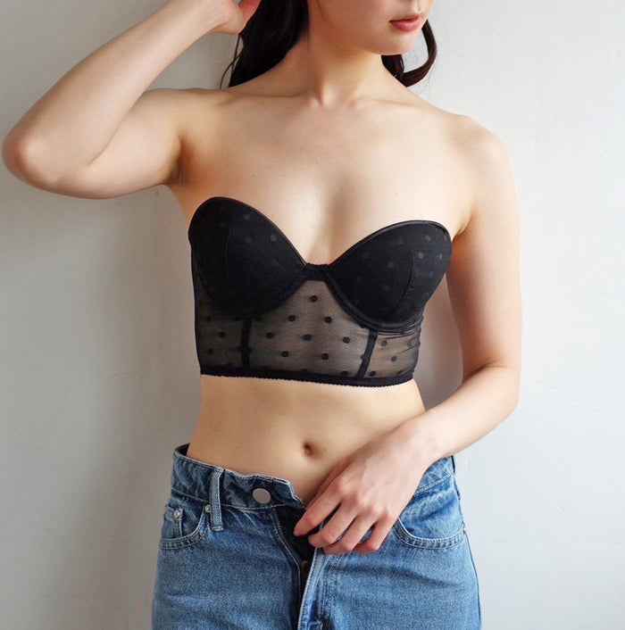 Dot Strapless Bra | Black