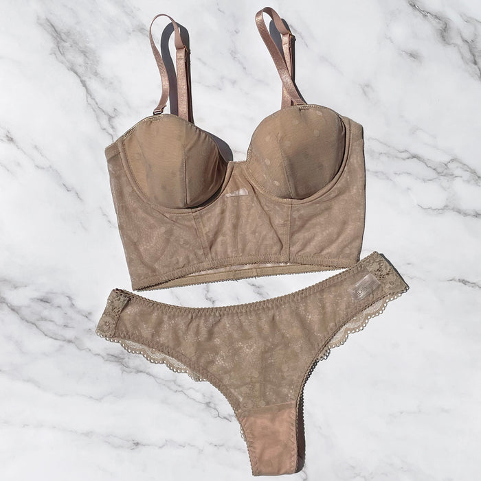 Dot Strapless Set Thong | Beige