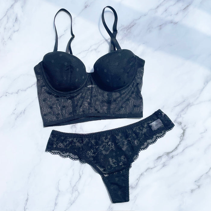 Dot Strapless Set Thong | Black