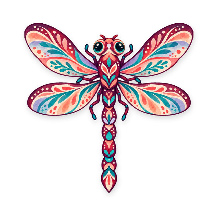 Dragonfly folk art ornament O236 on white, laser-cut maple wood, made in USA