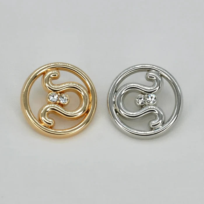 Dual Curve Crystal Round Metal Button | 15mm(24L) & 20mm(32L)
