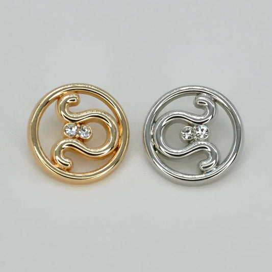 Dual Curve Crystal Round Metal Button | 15mm(24L) & 20mm(32L)