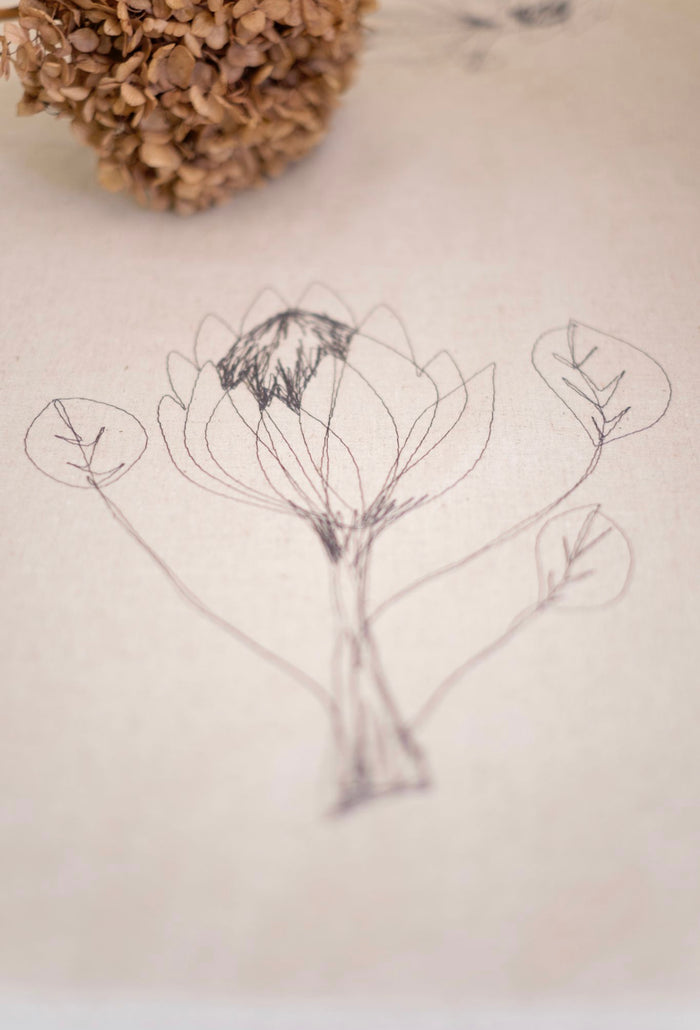 Embroidered Hemp Protea Table Runner