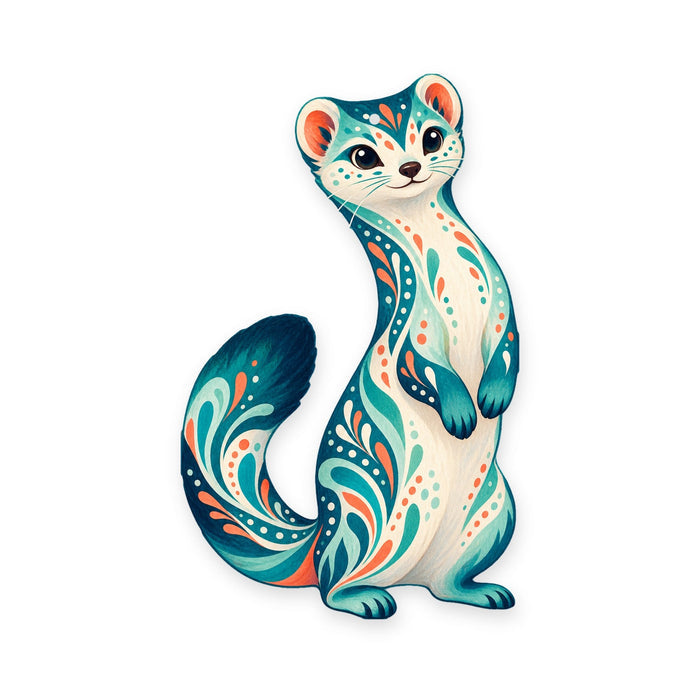 Ermine folk art ornament O265 on white, laser-cut maple wood, made in USA