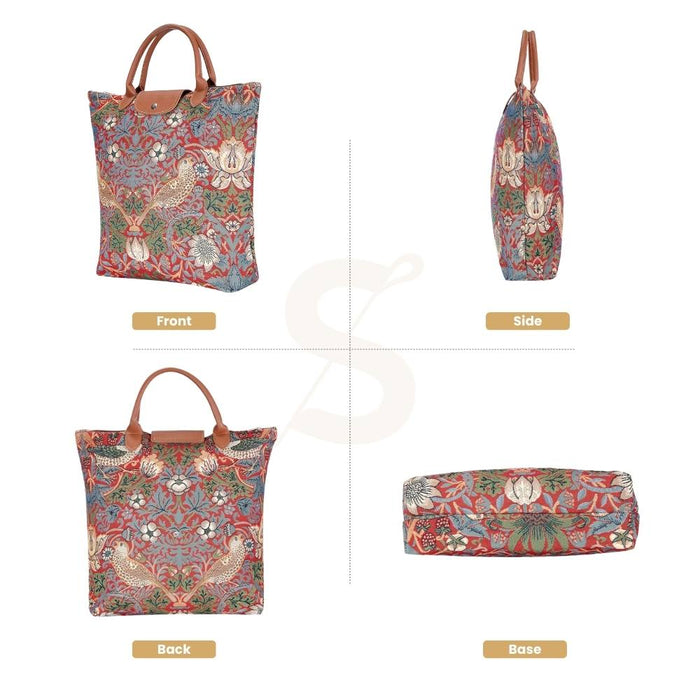 FDAW-STRD | WILLIAM MORRIS STRAWBERRY THIEF RED FOLDAWAY GROCERY BAG