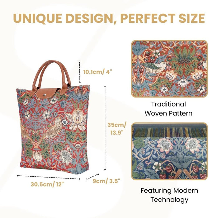 FDAW-STRD | WILLIAM MORRIS STRAWBERRY THIEF RED FOLDAWAY GROCERY BAG