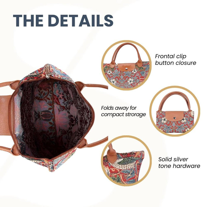 FDAW-STRD | WILLIAM MORRIS STRAWBERRY THIEF RED FOLDAWAY GROCERY BAG