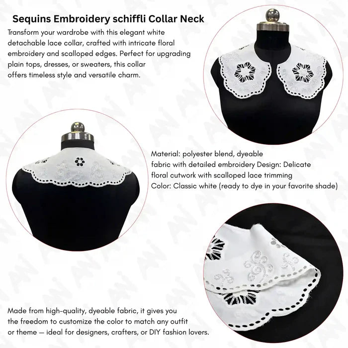 Floral Eyelet Peter Pan Collar with soft cotton embroidery, elegant rounded lace neckline accessory