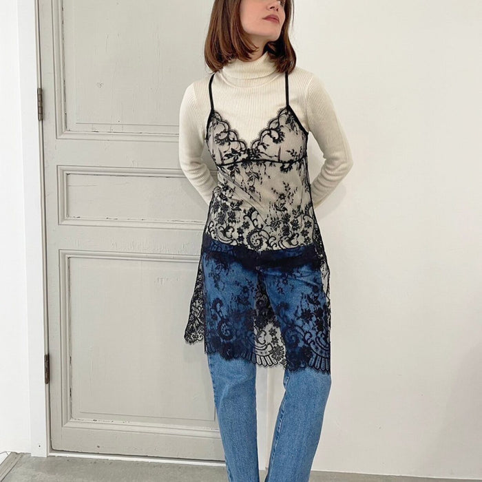 Flower Paisley Long Camisole | Black