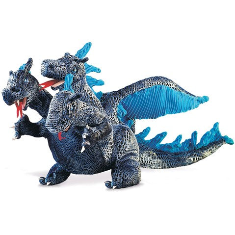 Folkmanis Puppet - Blue Three-Headed Dragon
