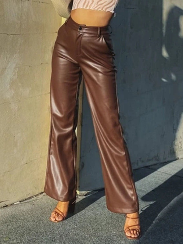 Fuax Leather Pocket Fashion Pants