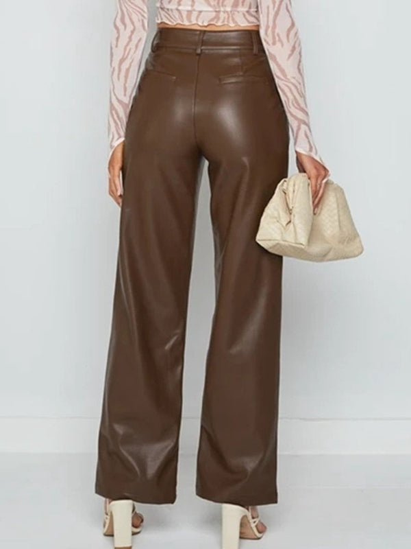 Fuax Leather Pocket Fashion Pants