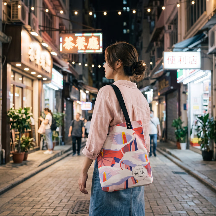 Back view of Ms. Chu tote bag with brand emblem