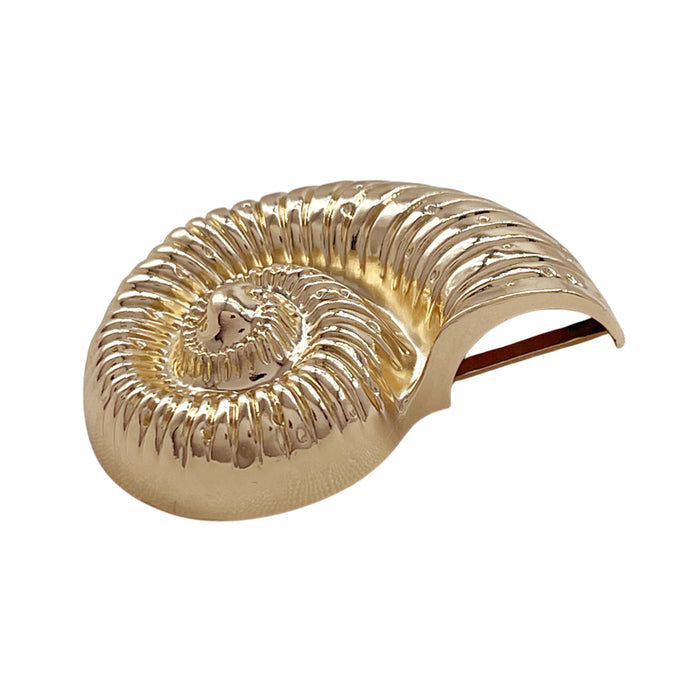 Ani Accessories Golden Nautilus Metal Buckle flat top view to show the minor details of the buckle.