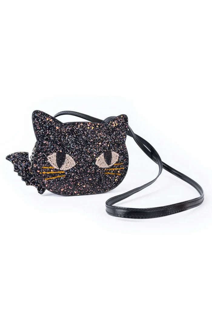 Great Pretenders Cat's Meow Black Chunky Glitter Kitty Purse