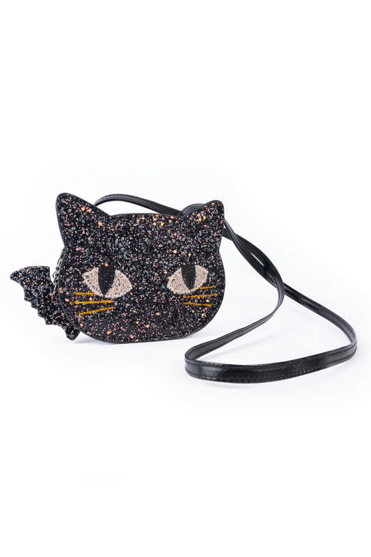 Great Pretenders Cat's Meow Black Chunky Glitter Kitty Purse