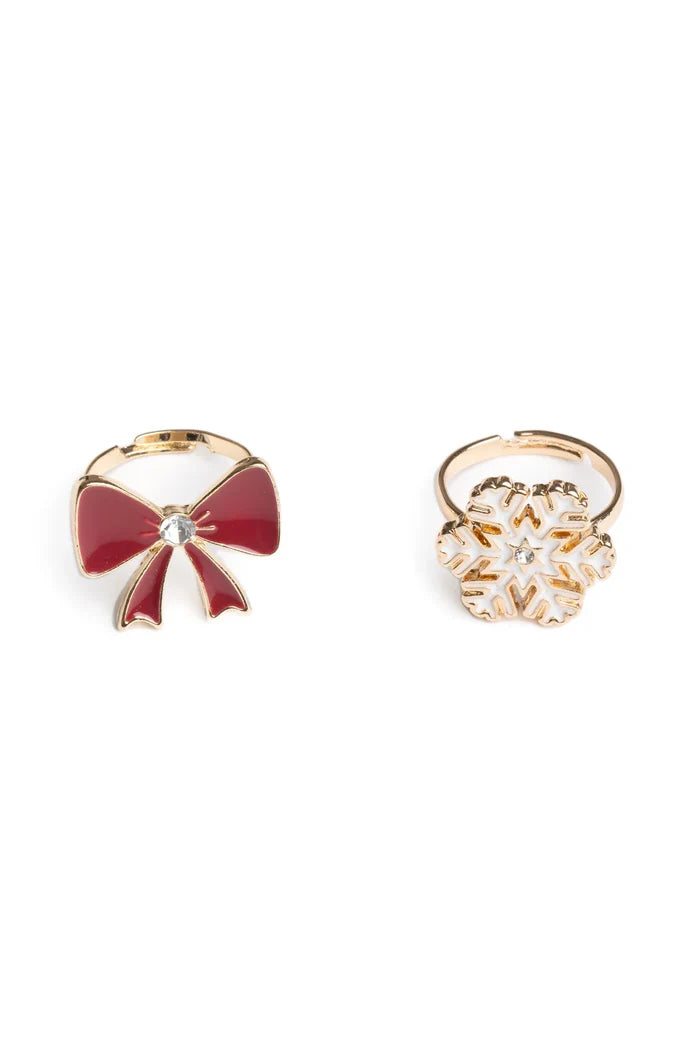 Great Pretenders Holiday Bow & Snowflake Rings 2pc set