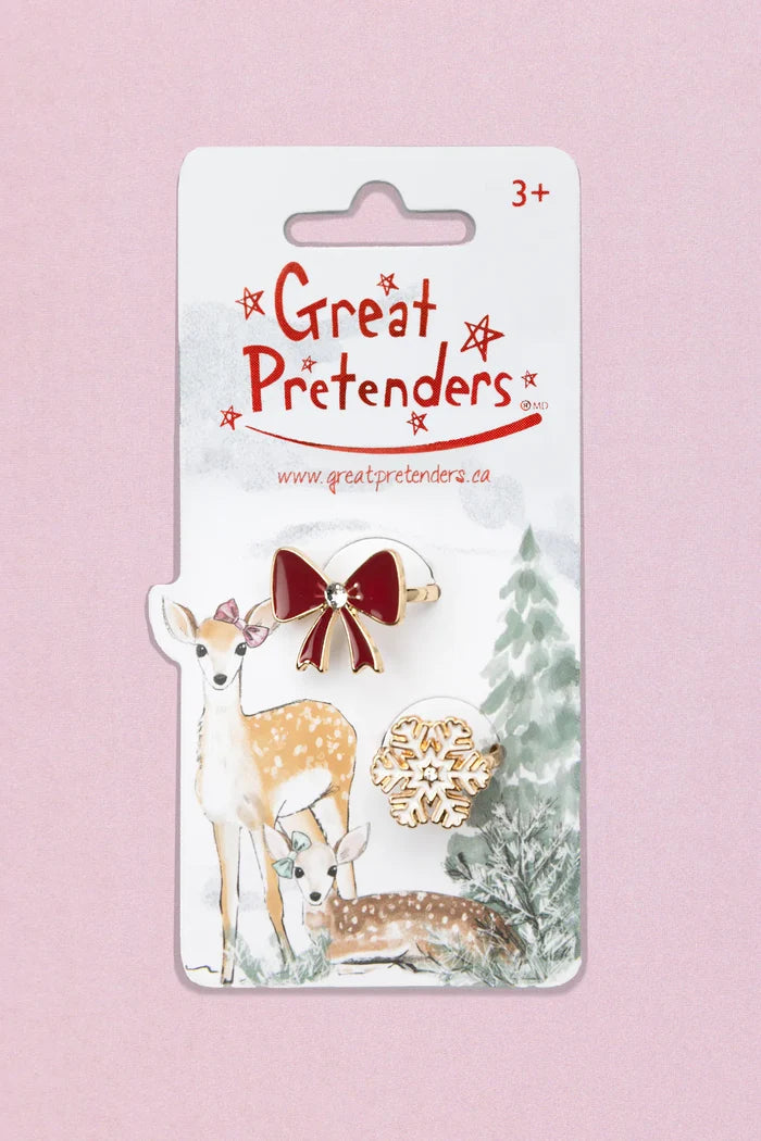 Great Pretenders Holiday Bow & Snowflake Rings 2pc set