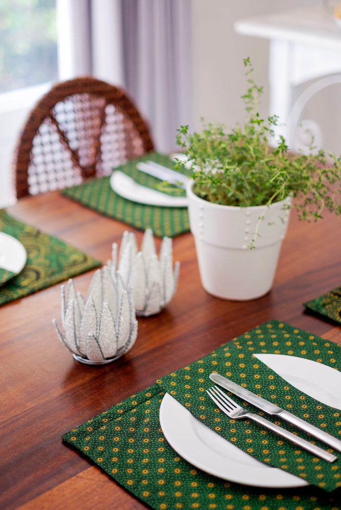 Green Reversable Shweshwe Cotton Padded Placemats (Set of 6)