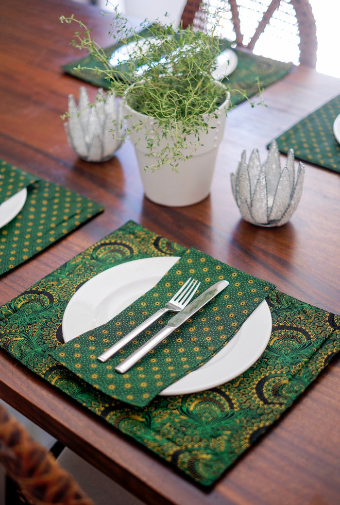Green Reversable Shweshwe Cotton Padded Placemats (Set of 6)