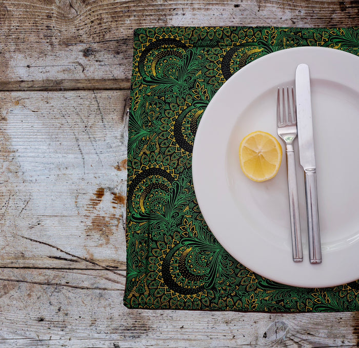 Green Reversable Shweshwe Cotton Padded Placemats (Set of 6)