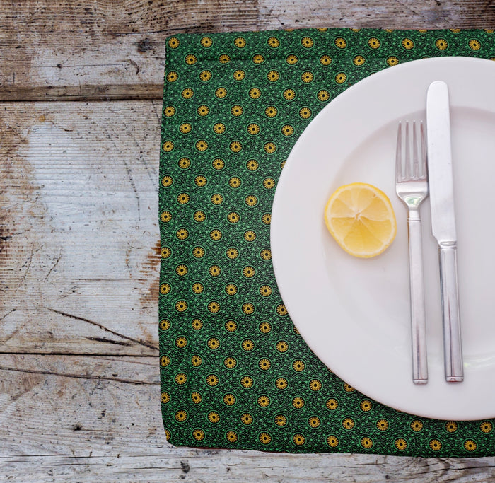Green Reversable Shweshwe Cotton Padded Placemats (Set of 6)