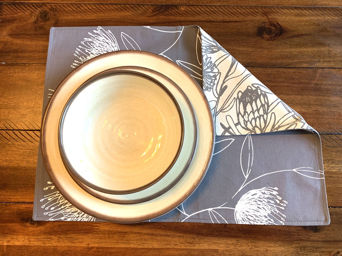Grey & Natural Pincushion Wheel & Forest Reversible Placemats (2 pk)