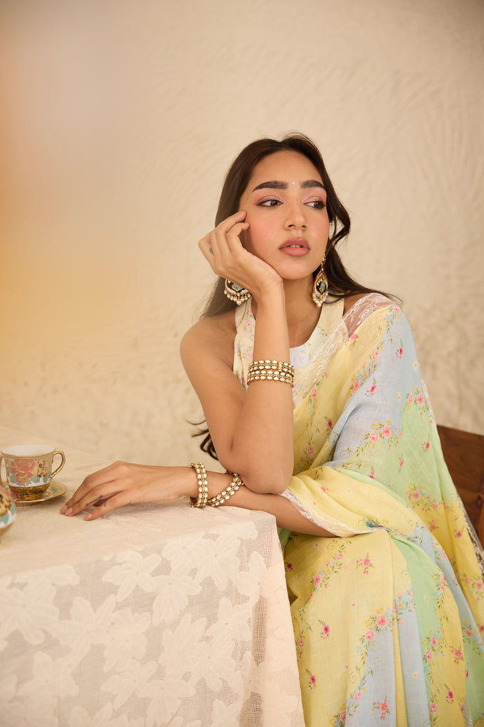 Gul Sanjh Linen Sari