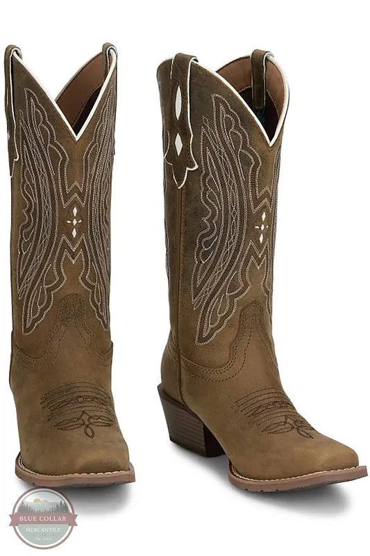 Justin GY2877 Women's Rae 12" Western Boot in Brown view of pair