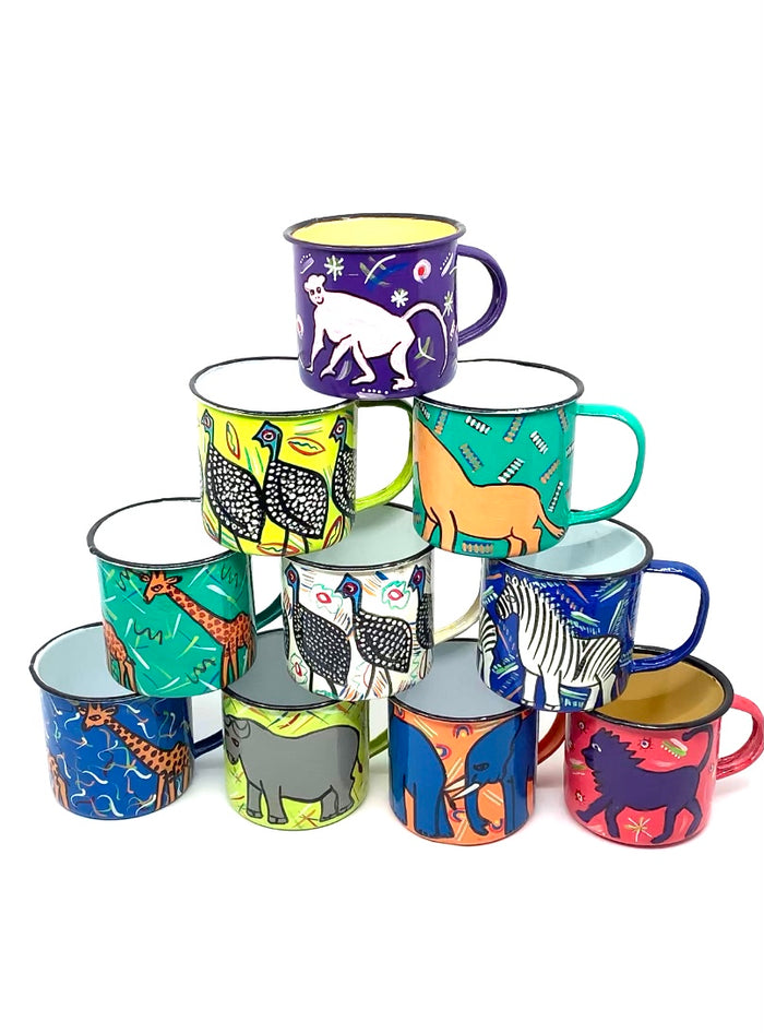 Hand Painted Large Enamel African Coffee Mugs