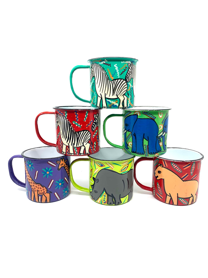 Hand Painted Large Enamel African Coffee Mugs