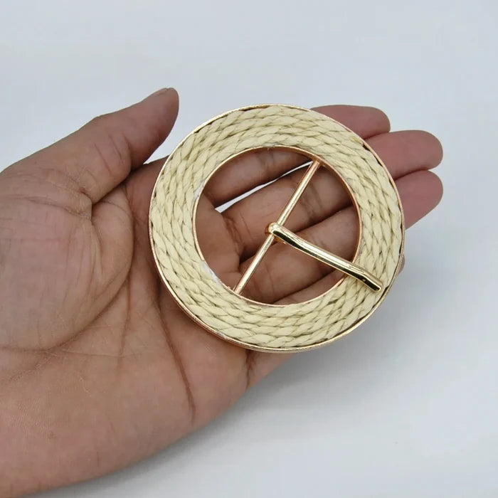 Handcrafted Round Natural Raffia Material Buckle | 3 inches (7.7cm)