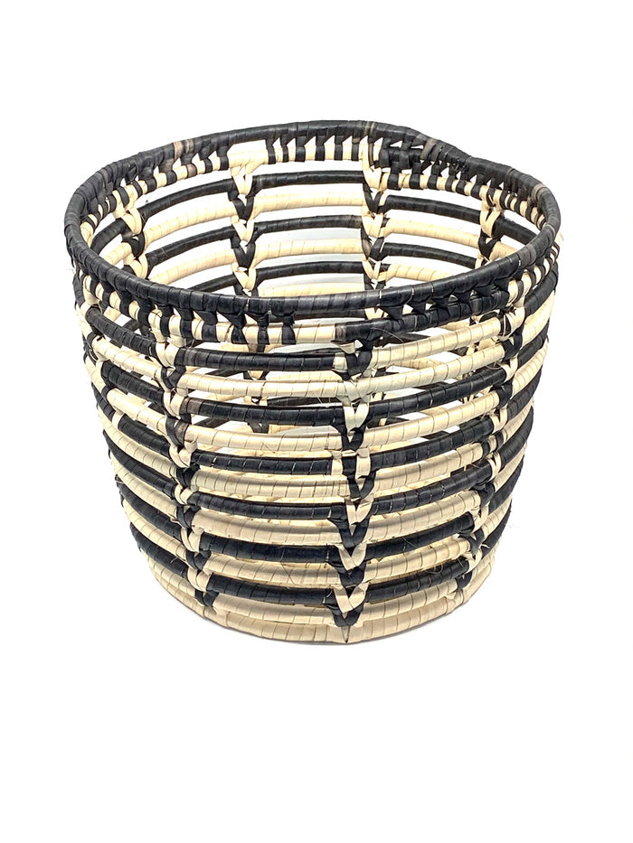 Handwoven Palm Leaf Black and Natural Baskets