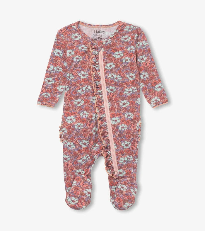 Hatley Baby Ruffle Bum Footie - Groovy Daisy