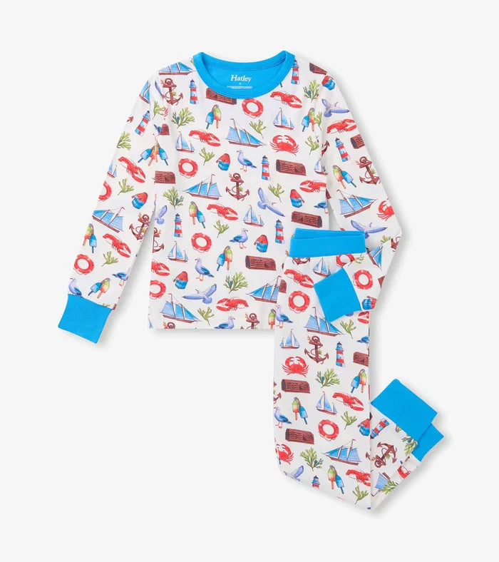 Hatley Bamboo Long Sleeve Pajama Set - Painted Seascape