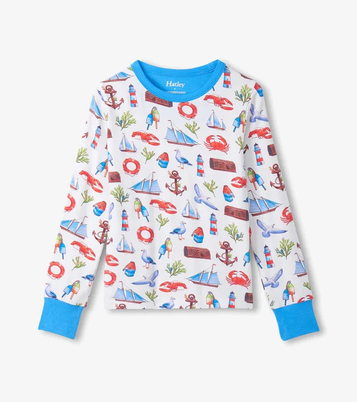 Hatley Bamboo Long Sleeve Pajama Set - Painted Seascape