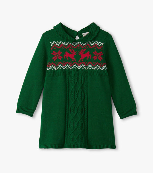 Hatley Cable Knit Sweater Dress - Eden Green