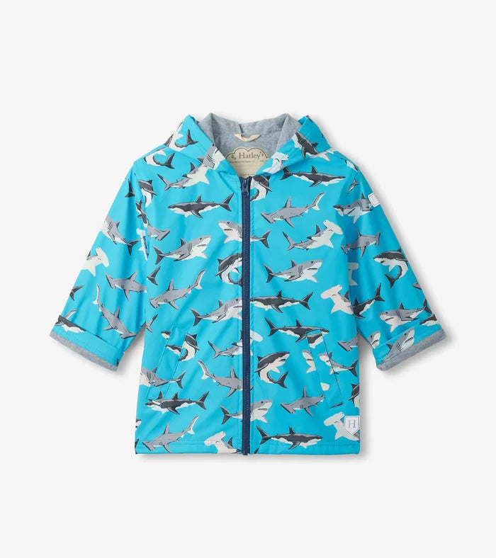 Hatley Colour Change Zip-up Rain Jacket - Shark Party