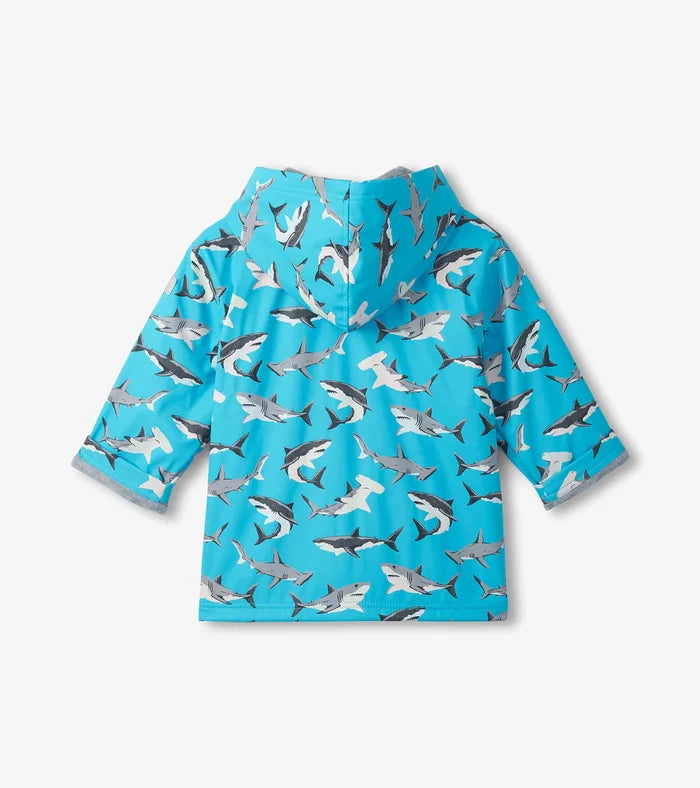 Hatley Colour Change Zip-up Rain Jacket - Shark Party