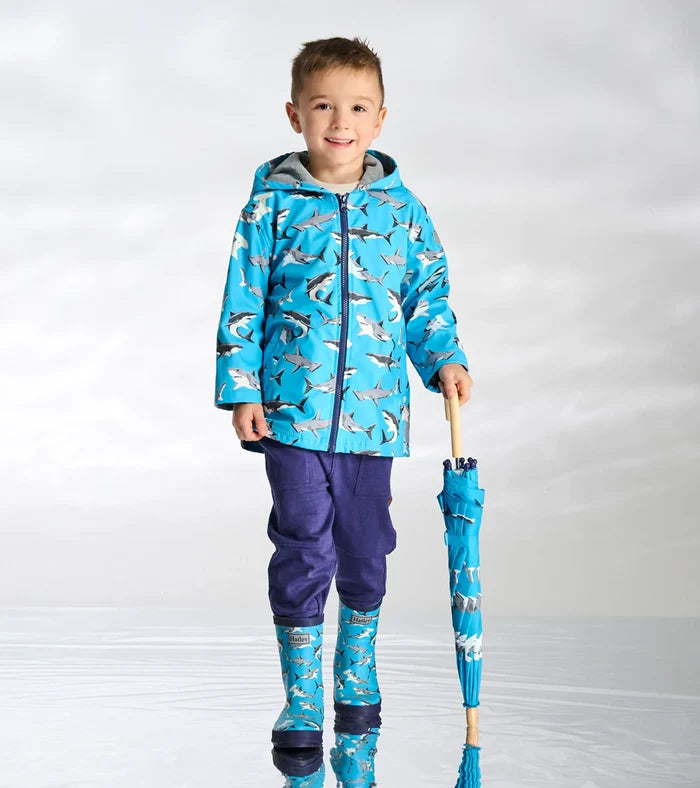 Hatley Colour Change Zip-up Rain Jacket - Shark Party