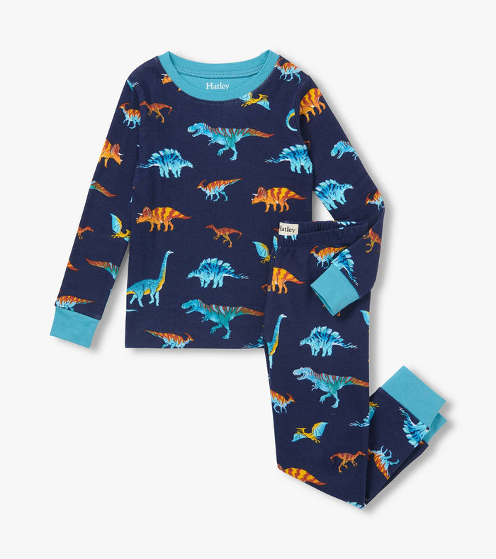 Hatley Colourful Dinos Cotton Rib Pajama Set