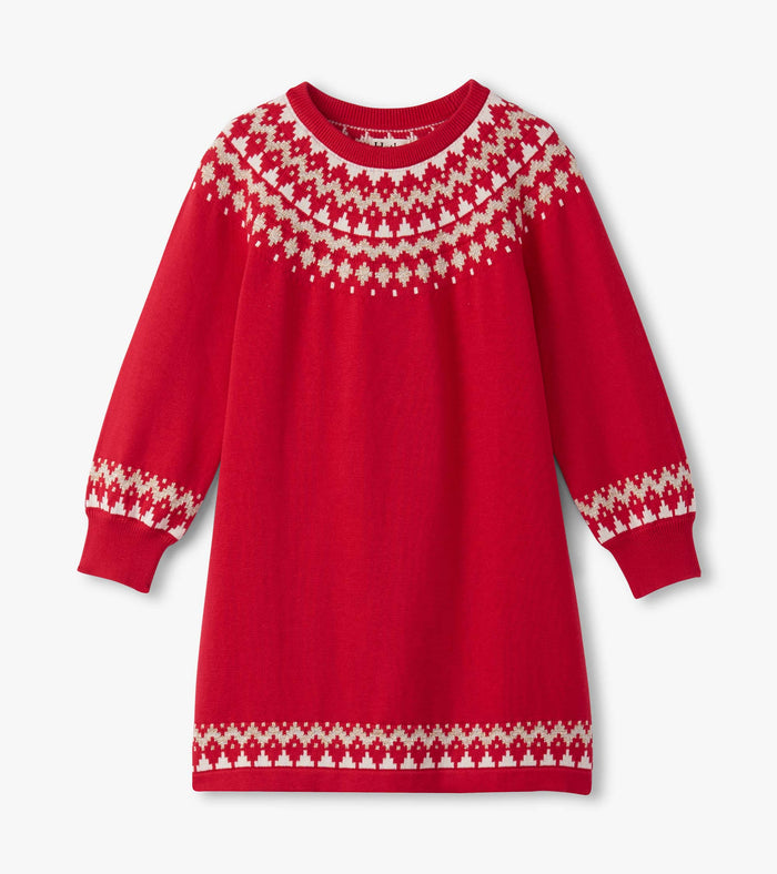Hatley Fair Isle Swing Sweater Dress - Chex Red