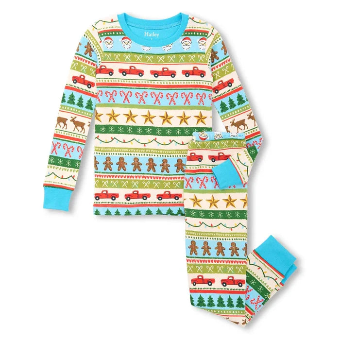 Hatley Fun Fair Isle Cotton Pajama Set - Blue
