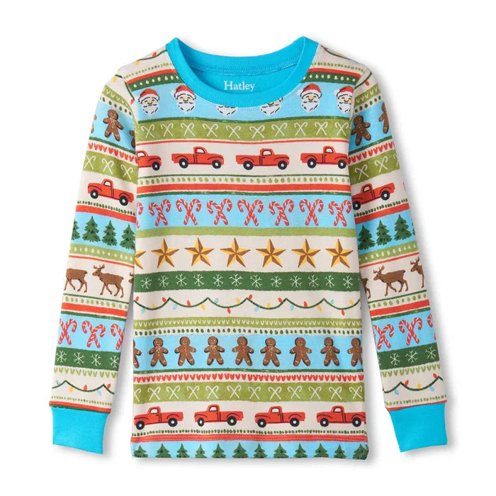 Hatley Fun Fair Isle Cotton Pajama Set - Blue