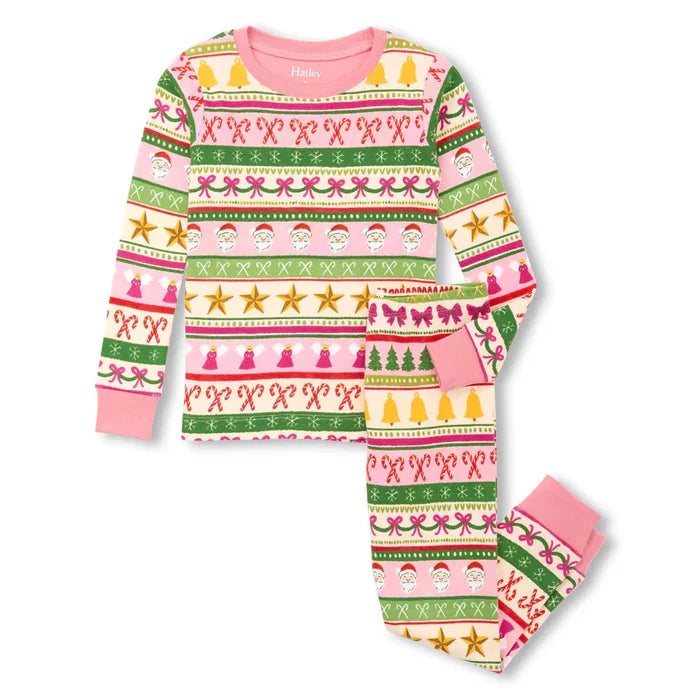 Hatley Fun Fair Isle Cotton Pajama Set - Pink